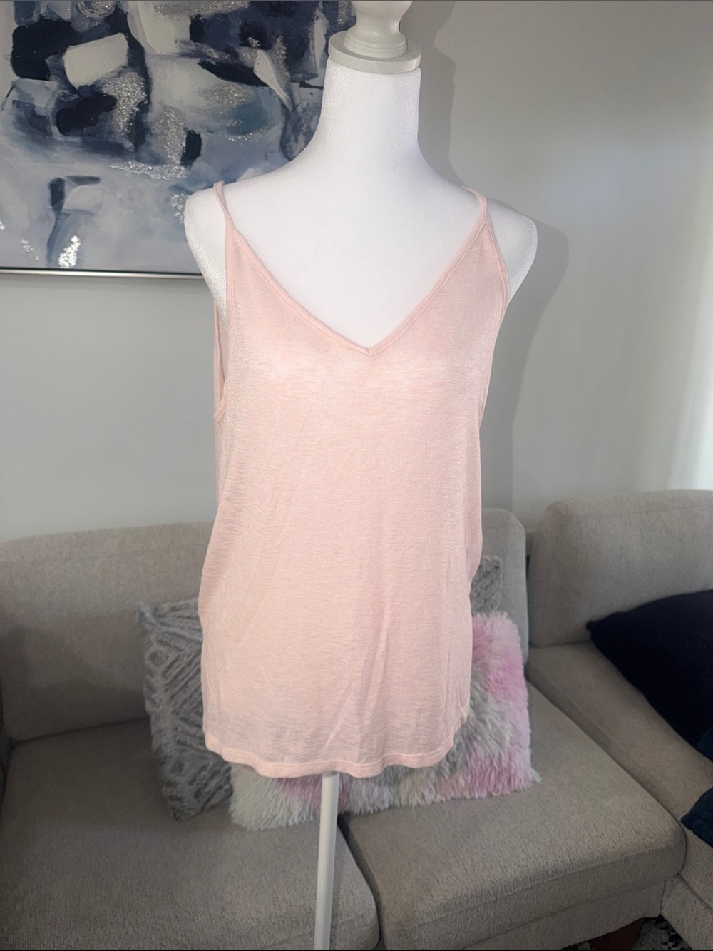 Light Pink V-Neck Women's Cami Tank Top
